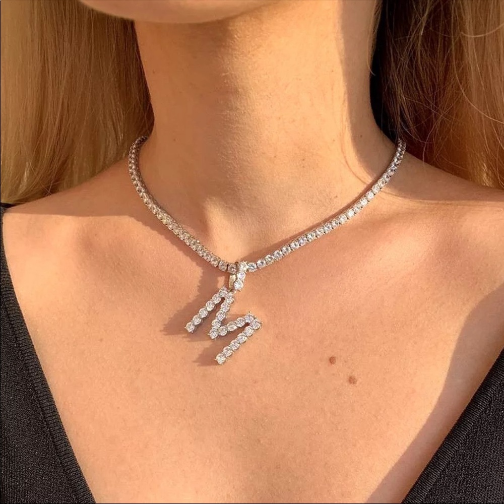 New Women’s Silver Plated Letter Diamond Necklace - Picture 5 of 6